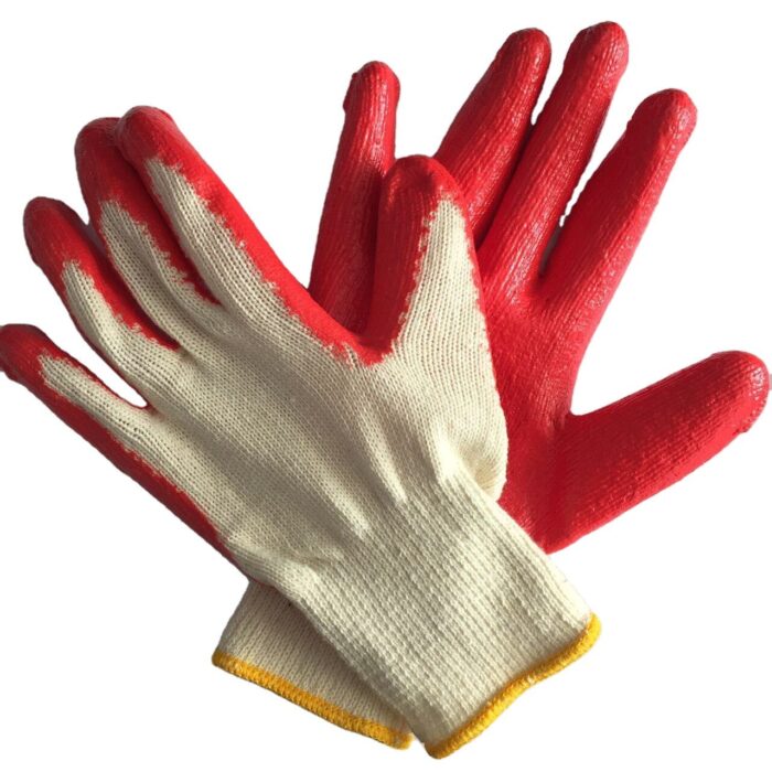 Knitted White Cotton Red Latex Rubber Gloves
