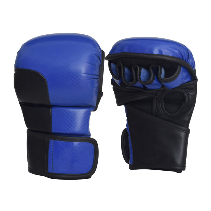 Professional Blue & Black Leather MMA Gloves