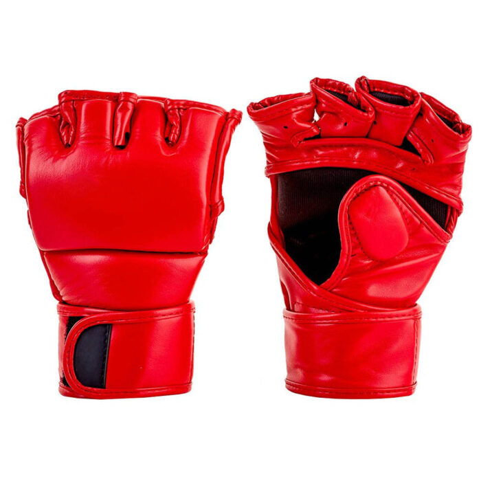 Elite Red Shiny Leather MMA Gloves